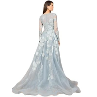 Lara Women's Long Sleeve Lace Gown with Overskirt