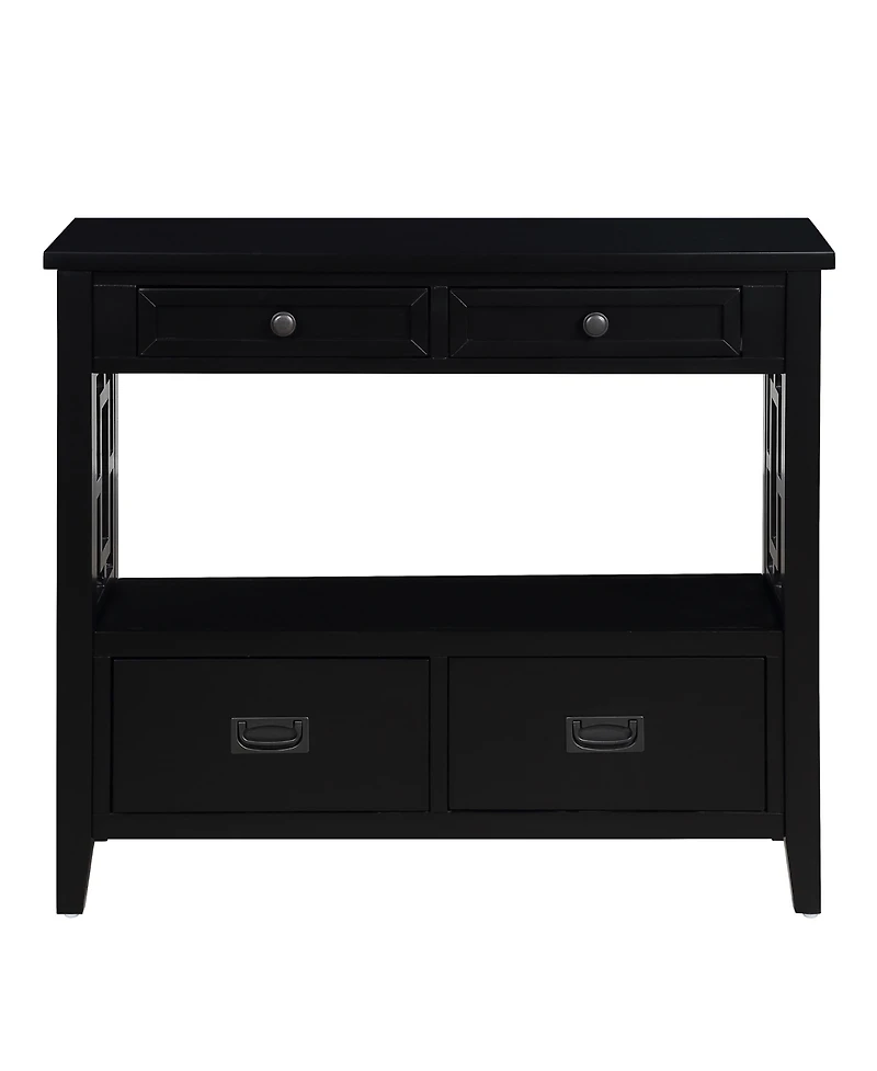 36" Cabinet Pine Wood Console Table with 4 Drawers & 1 Storage Shelf