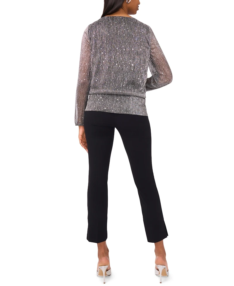 Msk Women's Long Sleeve Keyhole Detail Blouson Top