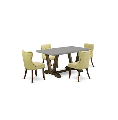 East West Furniture 5-Pc Dinette Set-Limelight Linen Fabric Seat and Button Tufted Back Kitchen Parson Chairs and Rectangular Top Dining Table with Ha