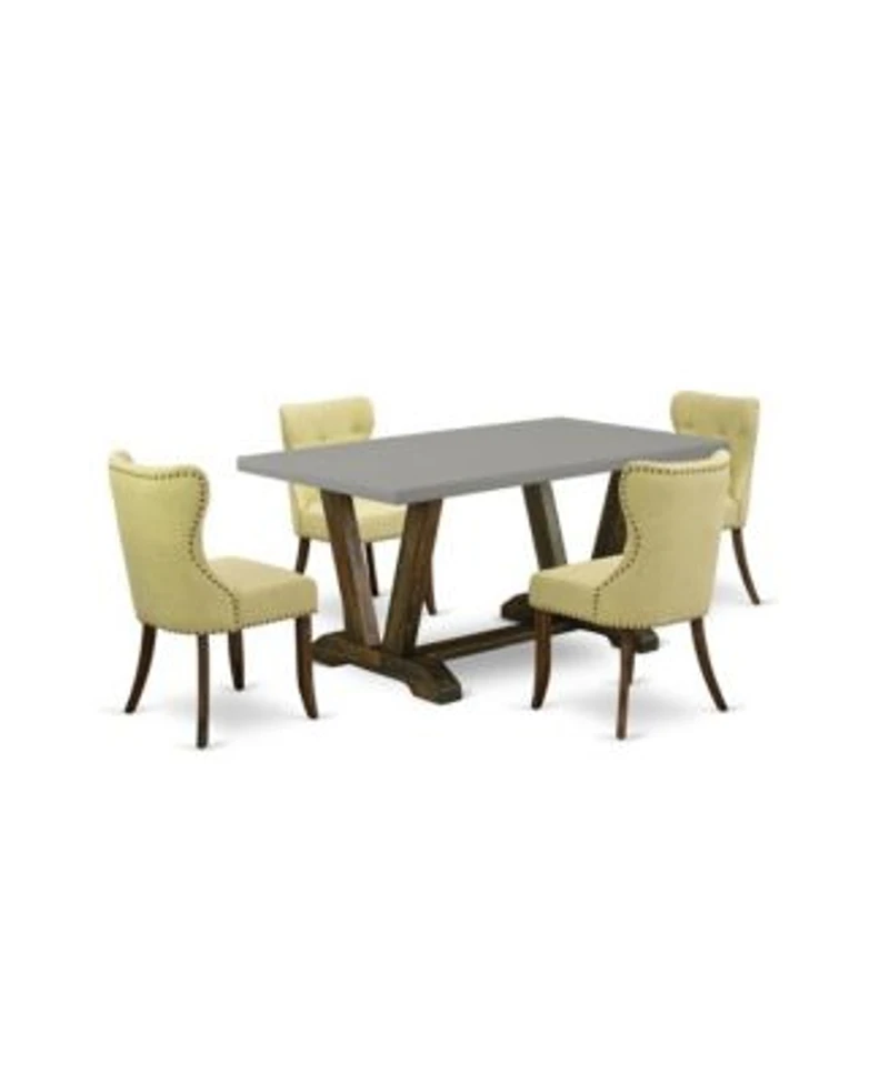 East West Furniture 5 Pc Dinette Set Limelight Linen Fabric Seat Button Tufted Back Kitchen Parson Chairs Rectangular Top Dining Table With Hardwood Legs