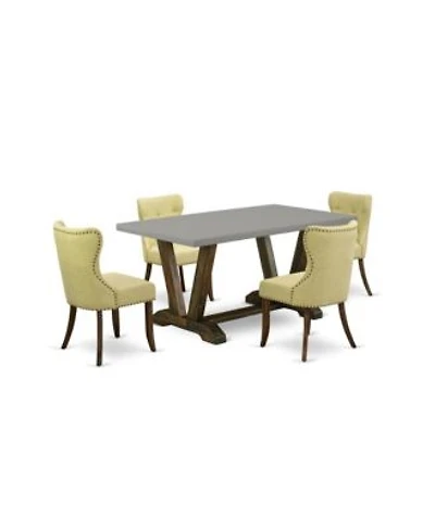 East West Furniture 5 Pc Dinette Set Limelight Linen Fabric Seat Button Tufted Back Kitchen Parson Chairs Rectangular Top Dining Table With Hardwood Legs