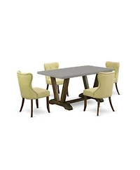 East West Furniture 5 Pc Dinette Set Limelight Linen Fabric Seat Button Tufted Back Kitchen Parson Chairs Rectangular Top Dining Table With Hardwood Legs