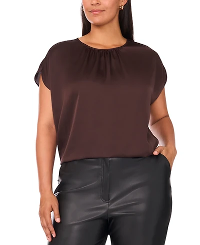 Vince Camuto Plus Size Crewneck Shirring Short Sleeve Blouse
