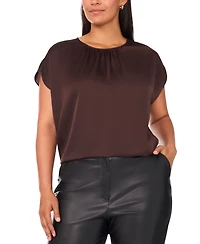 Vince Camuto Plus Size Crewneck Shirring Short Sleeve Blouse