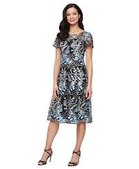 Sl Fashions Women's Short Sleeves Embroidered Midi Dress