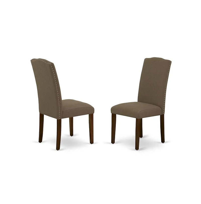 East West Furniture 3 Piece Dining Room Set Includes 1 Drop Leaves Dining Table and 2 Dark Coffee Linen Fabric Upholstered Chair High Back with Nail H