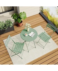 gaomon 3 Pieces Green Patio Bistro Set, Folding Table & Chairs, Metal Frame, Weather Resistant, Space Saving for Indoor & Outdoor