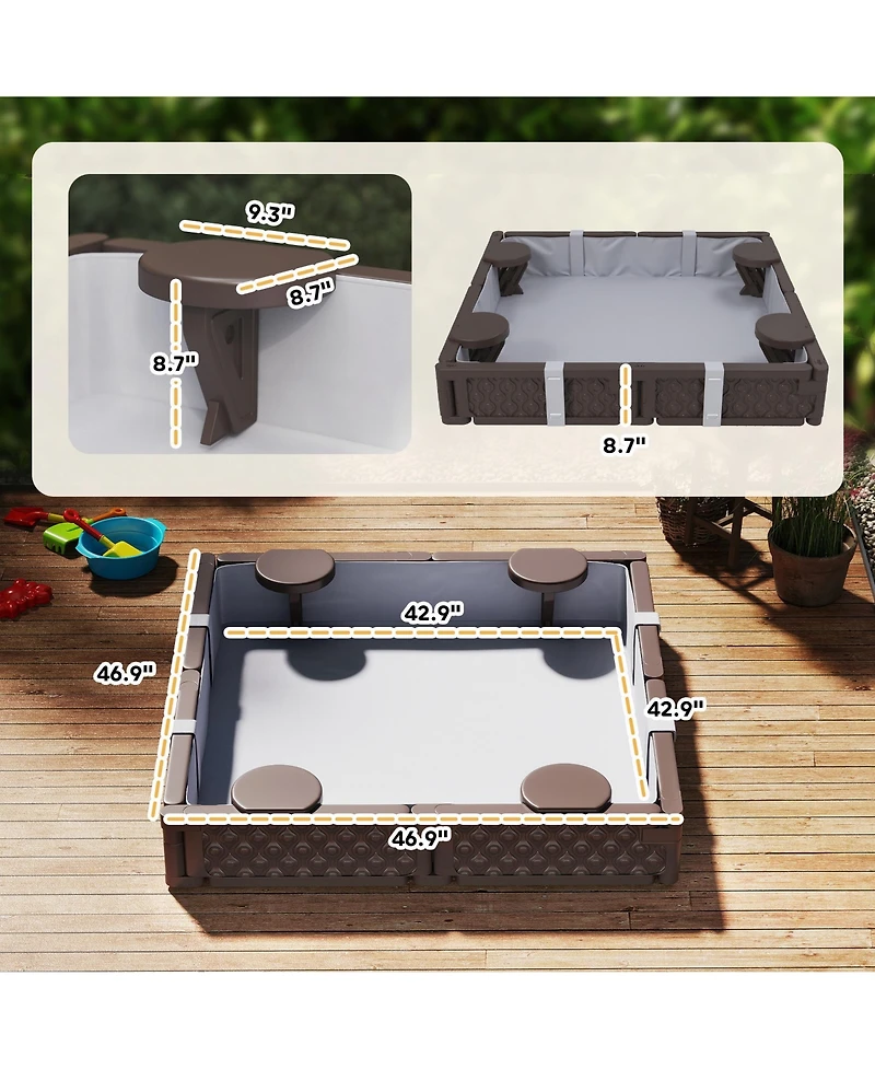 Qaba Square Kids box with Cover, 4 Seats, Bottom Liner,