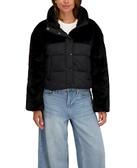 Sebby Collection Women's Short Mix Media Puffer Jacket