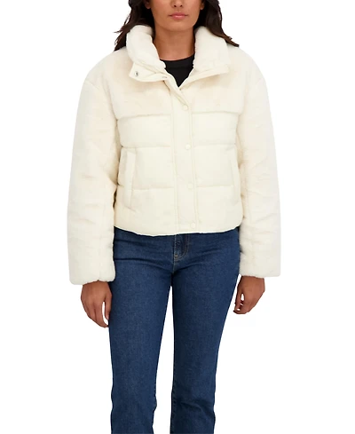 Sebby Collection Women's Short Mix Media Puffer Jacket