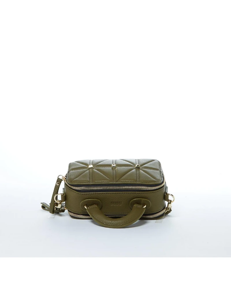 Susu Olive Green Small Crossbody Bag Pebble Leather Mini Purse with Top Handle and Adjustable Strap for Women