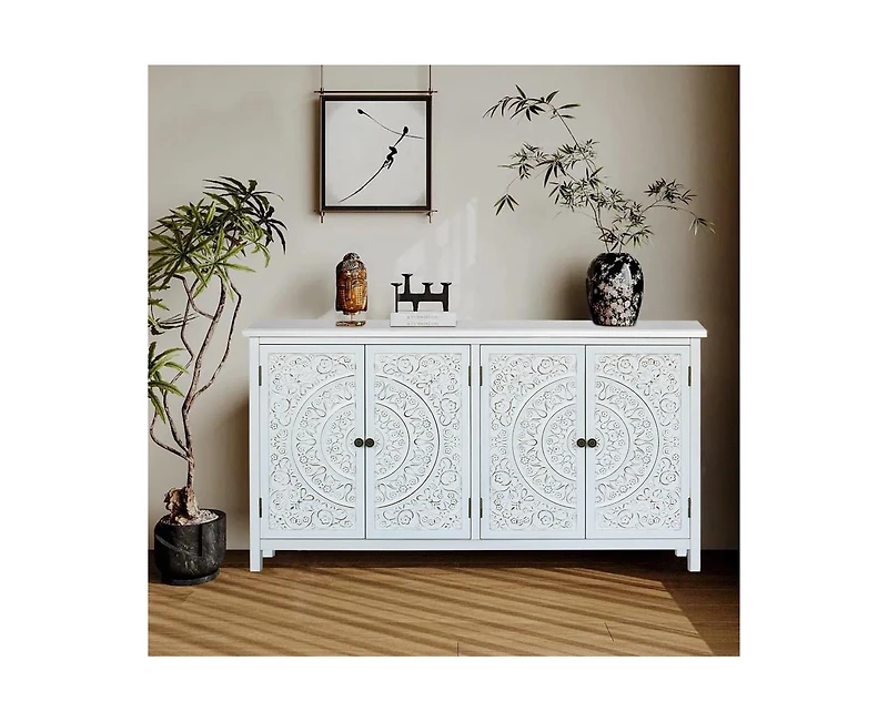 Casainc 60" White Accent Storage Cabinet with 4 Doors