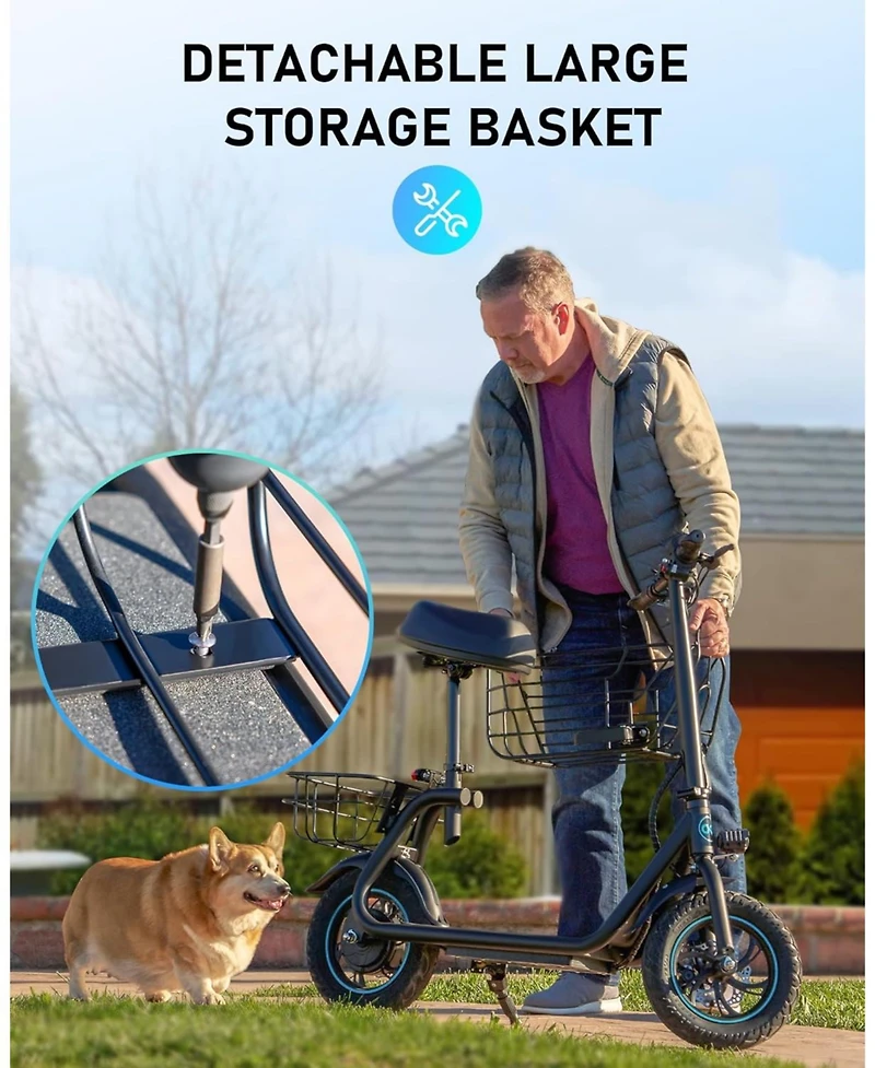 Urbanmax Electric Scooter with Seat, 550W Motor, 18.6MPH, 20 Miles Range, Large Storage Basket