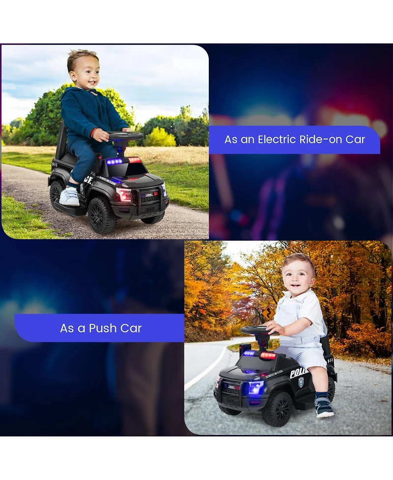 6V Kids Ride-On Police Car with Real Megaphone and Siren Flashing Lights - Black