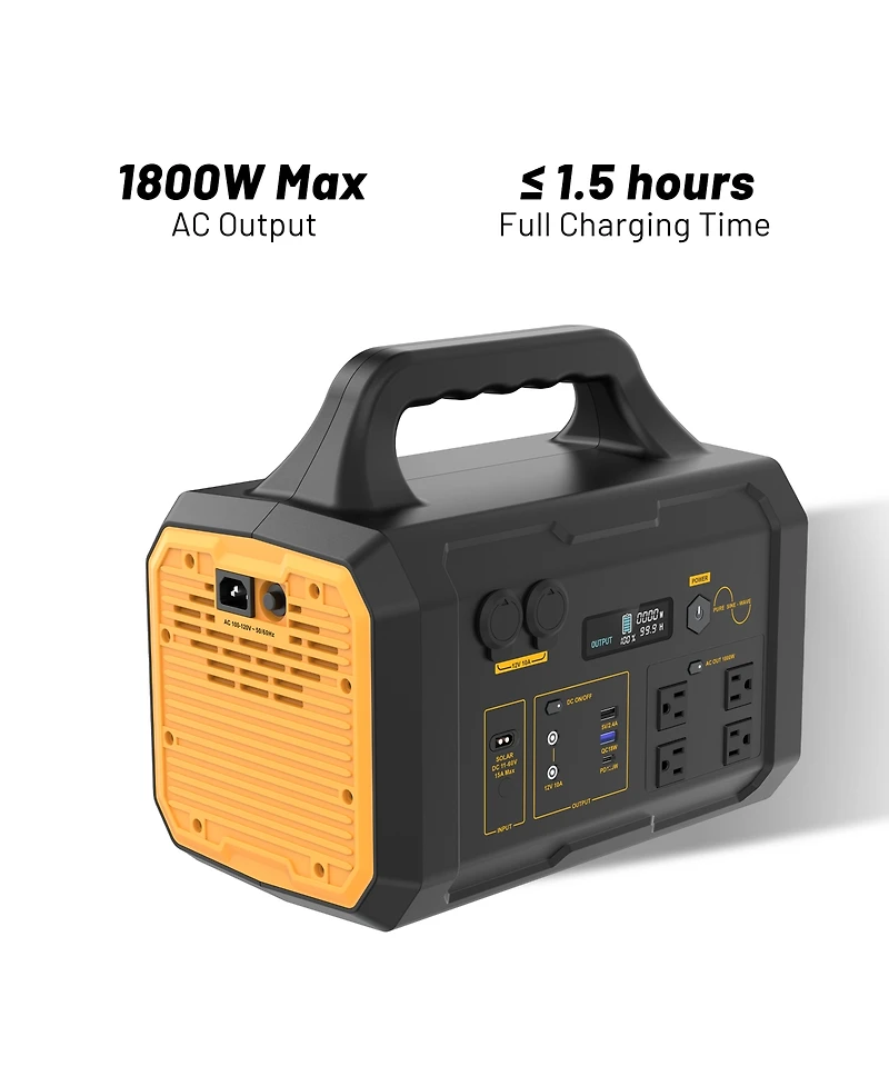 Mondawe 1800W Power Station w/ Ups, 1.5H Fast Charge