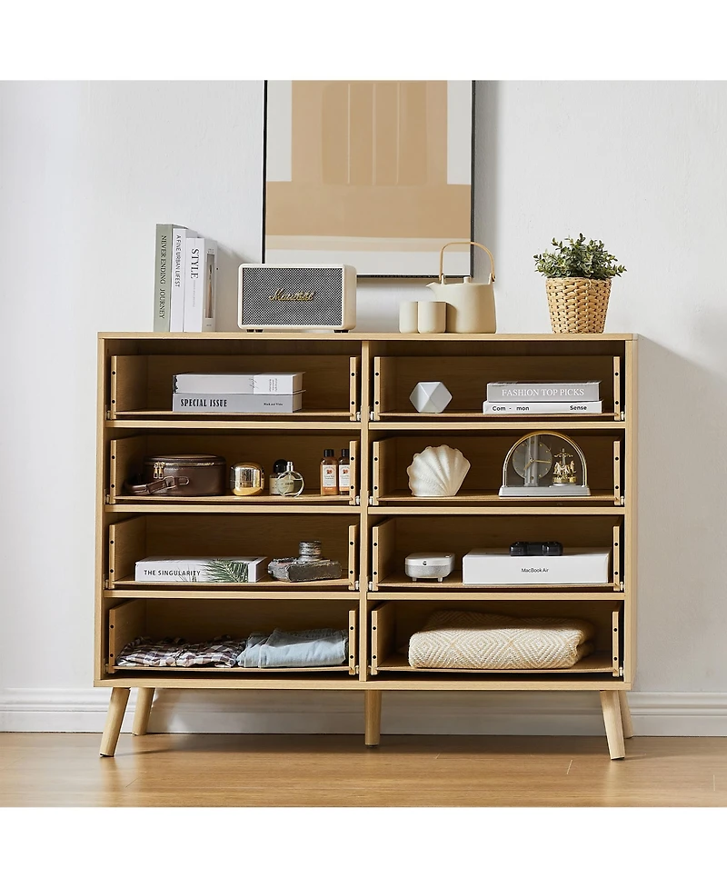 Casainc Wooden Storage Cabinet Double Dresser with rattan drawers