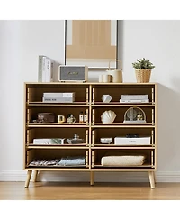 Casainc Wooden Storage Cabinet Double Dresser with rattan drawers