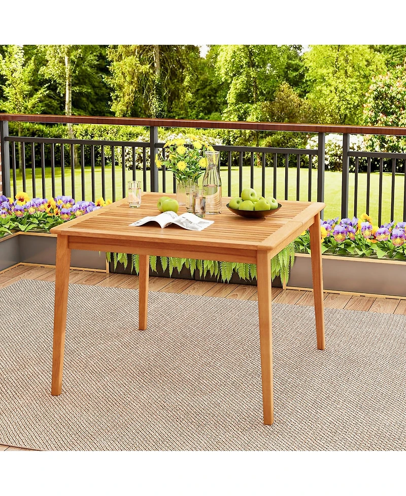 Gymax 40'' 4-Person Outdoor Acacia Wood Dining Table w/ 1.96'' Umbrella Hole for Porch