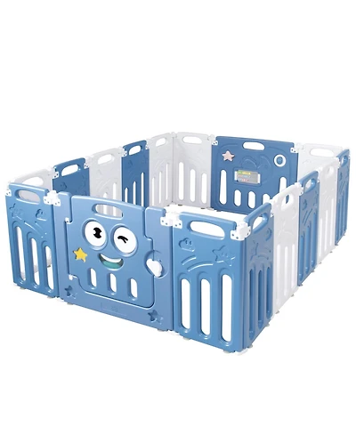Gymax 16-Panel Foldable Baby Playpen Kids Activity Centre w/ Lock Door & Rubber Mats