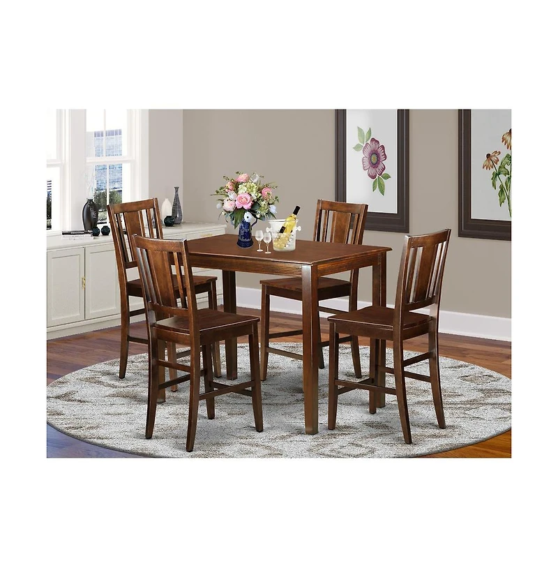 East West Furniture 5 Pc counter height pub set - high Table and 4 Kitchen Chairs