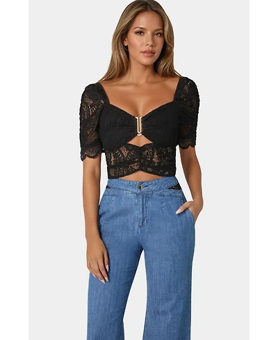 Bebe Women's Puff Sleeve Lace Top