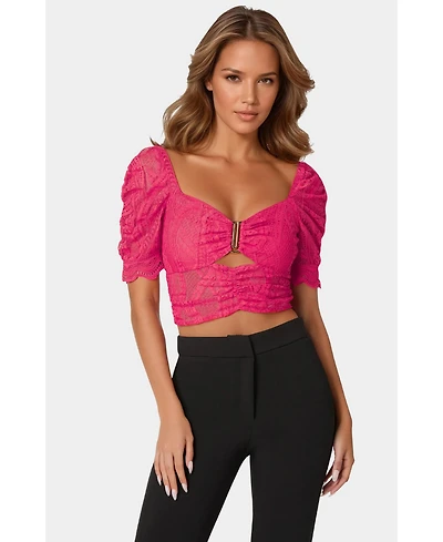 Bebe Women's Puff Sleeve Lace Top