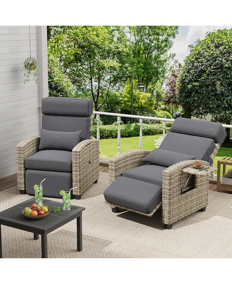 Gaomon Outdoor Recliner Chair with Cushion and Side Table, Adjustable Back & Footrest, 150° Lay Flat Garden Lounge Furniture, 1 Piece