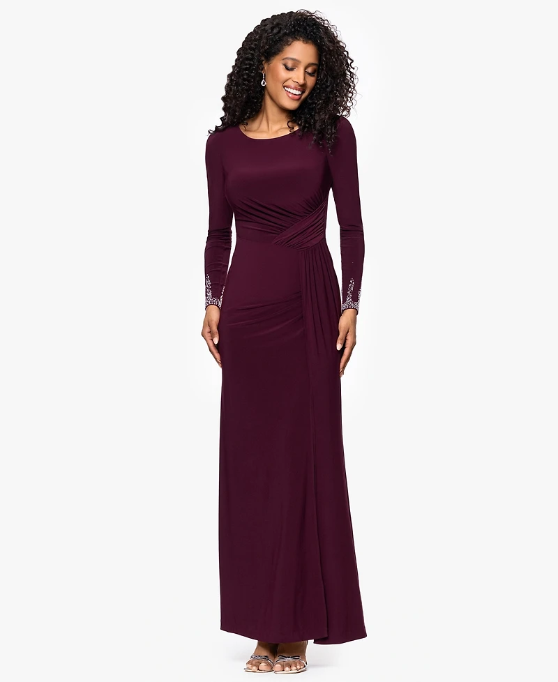 Betsy & Adam Women's Long Sleeve Beaded Cuff Dress