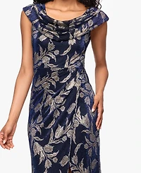 Betsy & Adam Women's Long Foil Crinkle Cowl Neck Dress