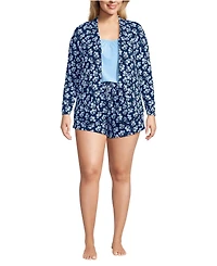 Lands' End Plus Cooling 3 Piece Pajama Set - Long Sleeve Top Cami and Shorts