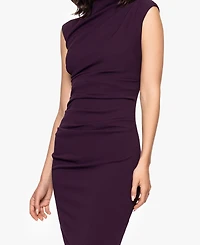 Betsy & Adam Women's Ruched Scuba Crepe Mock Neck Dress