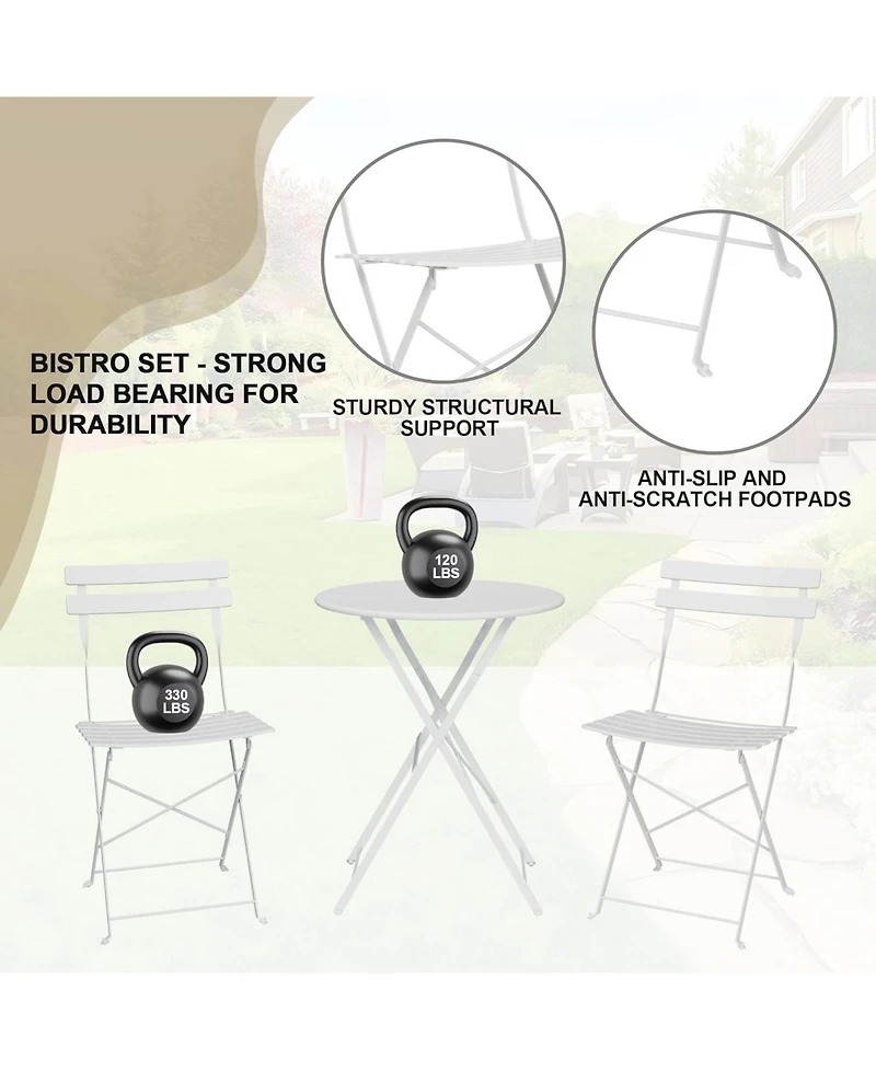 gaomon White 3-Piece Patio Bistro Set, Outdoor Folding Table & Chairs, Weather Resistant, Space Saving for Backyard & Balcony