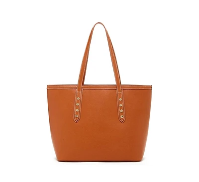 Susu Brown Leather Shoulder Bag Big Work Tote Purse for Women Laptop Handbag with Zipper Closure
