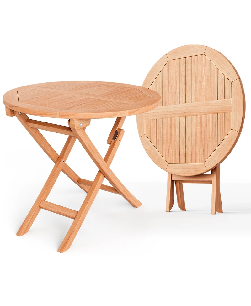 Gymax 31.5-inch Round Outdoor Folding Table Patio Solid Indonesia Teak Dining Table