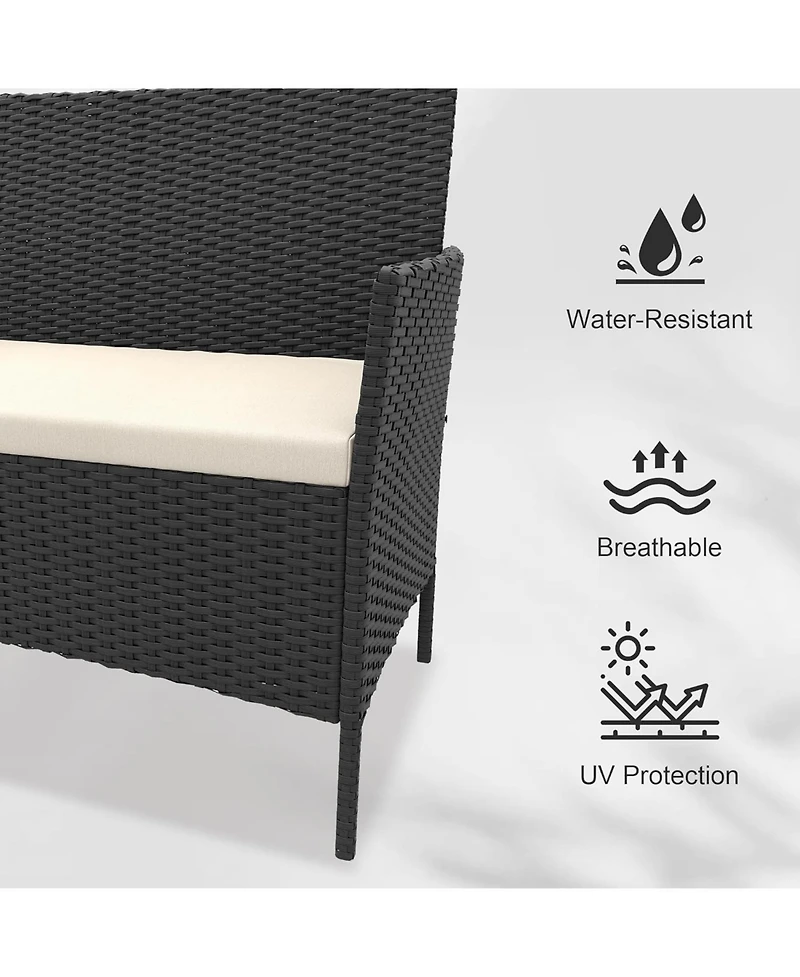 Gaomon 4 Piece Brown/Black Weather-Resistant Rattan Patio Furniture Set, Deck Chairs & Wicker Combo for Garden & Lawn