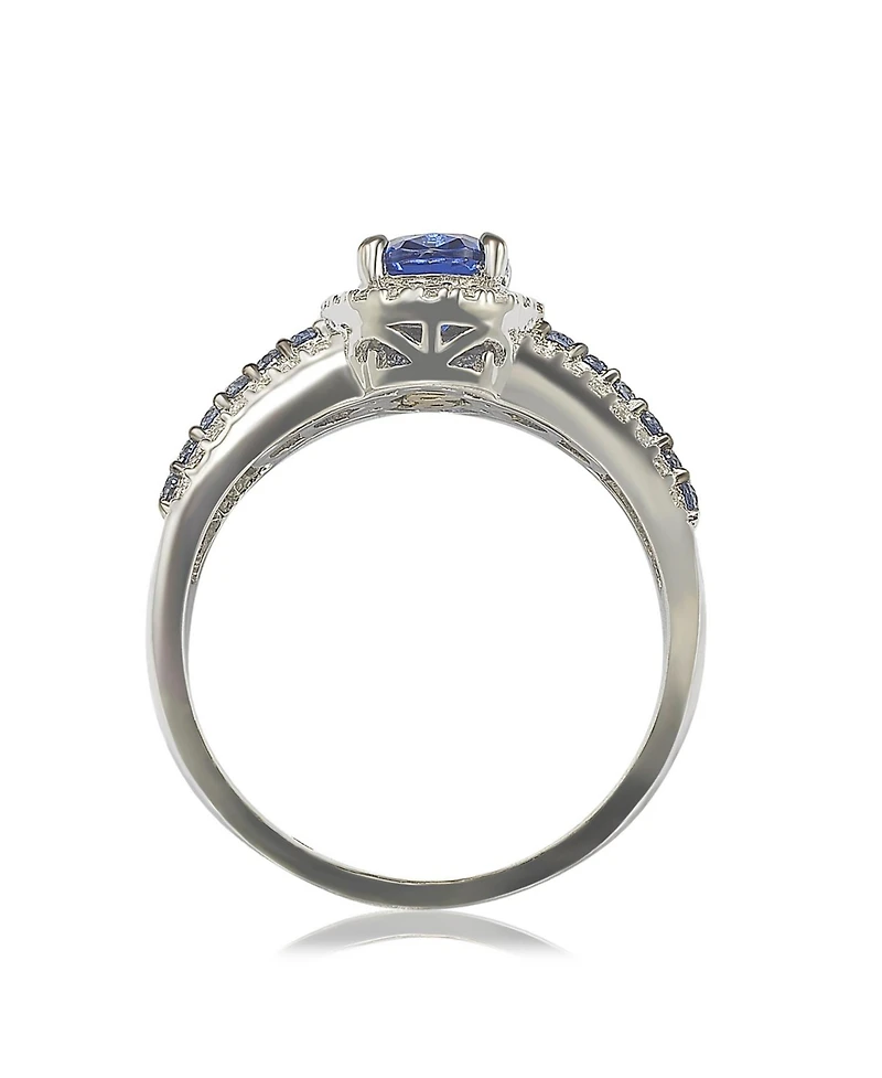 Suzy Levian New York Sterling Silver Oval-Cut Sapphire & Created White Anniversary Ring