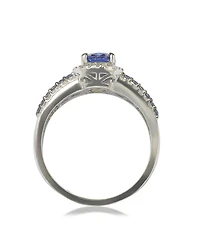 Suzy Levian New York Sterling Silver Oval-Cut Sapphire & Created White Anniversary Ring