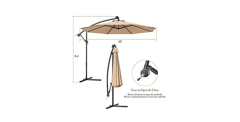 10 Feet Offset Hanging Umbrella with Base and Infinite Tilt