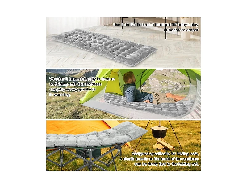 75 x 27.5 Inch Camping Cot Pads with Soft Breathable Crystal Velvet - Gray
