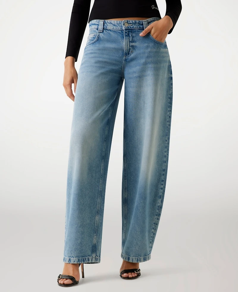 Guess Women's Baggy Balloon Barrel Mid Rise Jeans