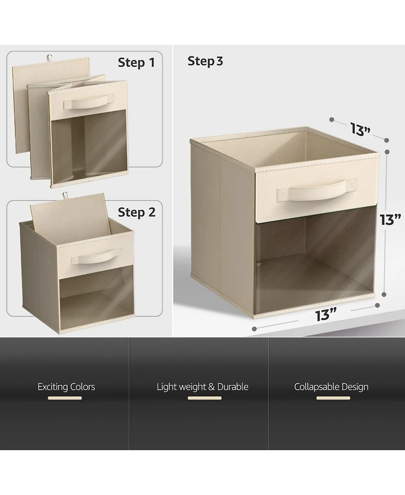 Sorbus Inch 6 Pack Collapsible Fabric Storage Bins with Clear Window - for Organizing Clothes, Toys, Books, Shelves