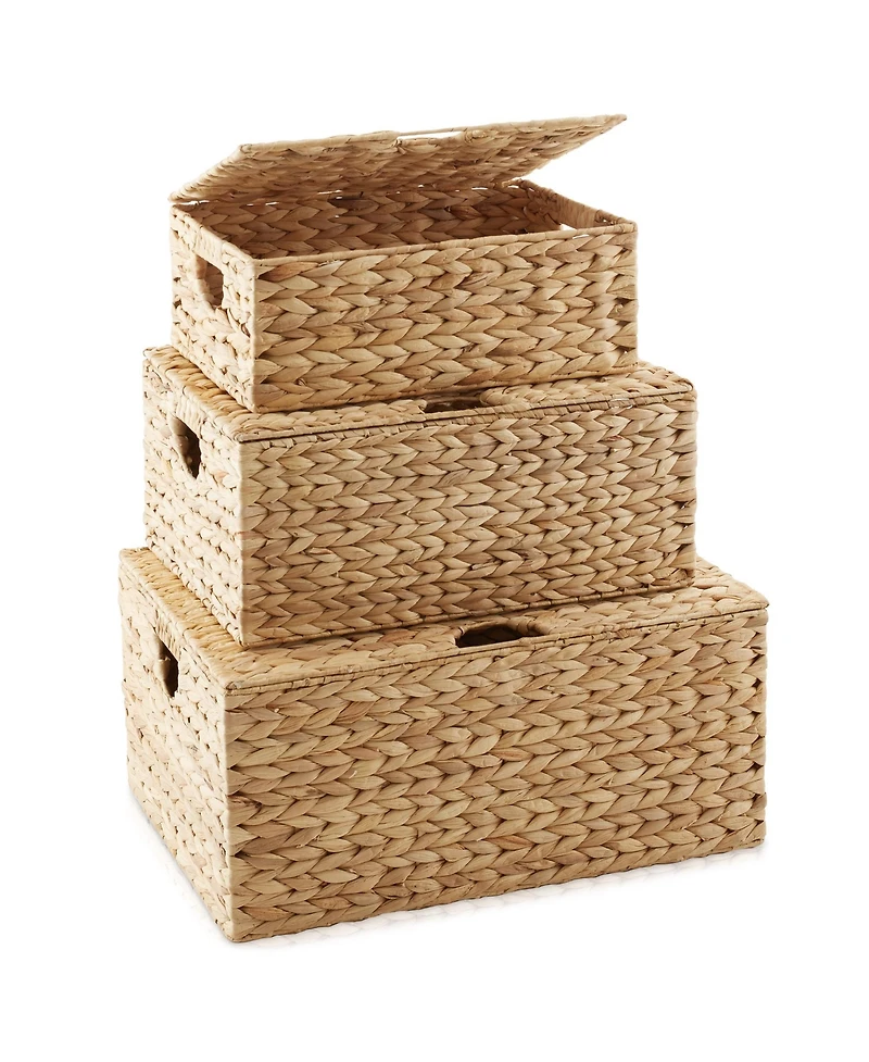 Casafield Set of Water Hyacinth Storage Baskets (Medium/Large), Multipurpose Organizer Rectangular Totes with Removable Lids