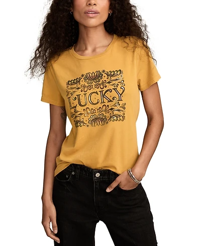 Lucky Brand Women's Ornate Floral Classic Crew T-Shirt