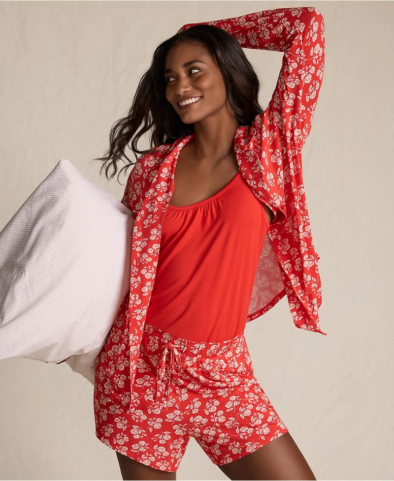 Lands' End Women's Cooling 3 Piece Pajama Set - Long Sleeve Top Cami and Shorts