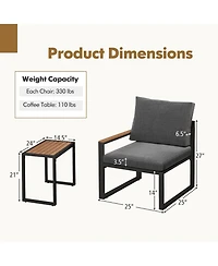 Gymax 3 Pcs Patio Furniture Set Weatherproof Outdoor Conversation Set w/ Soft Cushions