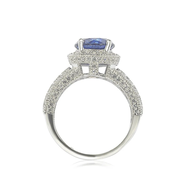Suzy Levian Sterling Silver Sapphire & Created White Round-Cut Ring