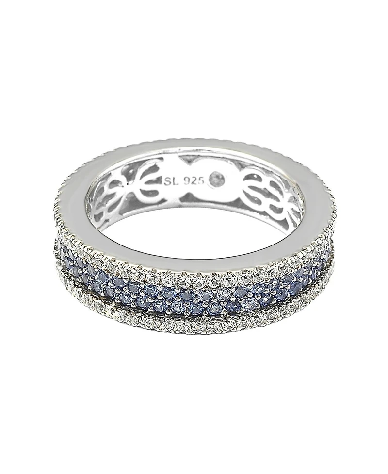 Suzy Levian New York Sterling Silver Sapphire & Created White Pave Eternity Band