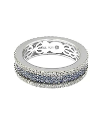 Suzy Levian New York Sterling Silver Sapphire & Created White Pave Eternity Band