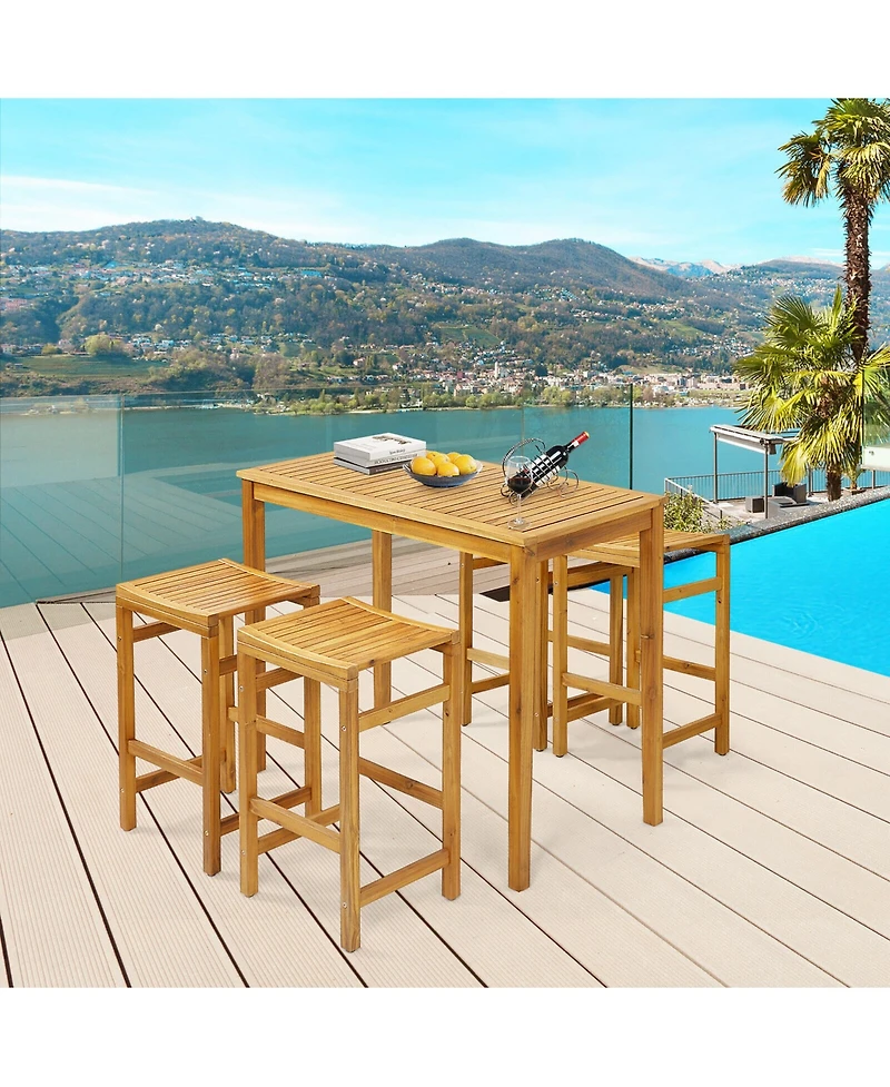 Gymax 45'' Rectangular Bar Height Dining Table Outdoor Acacia Wood Bar Table Indonesia Teak